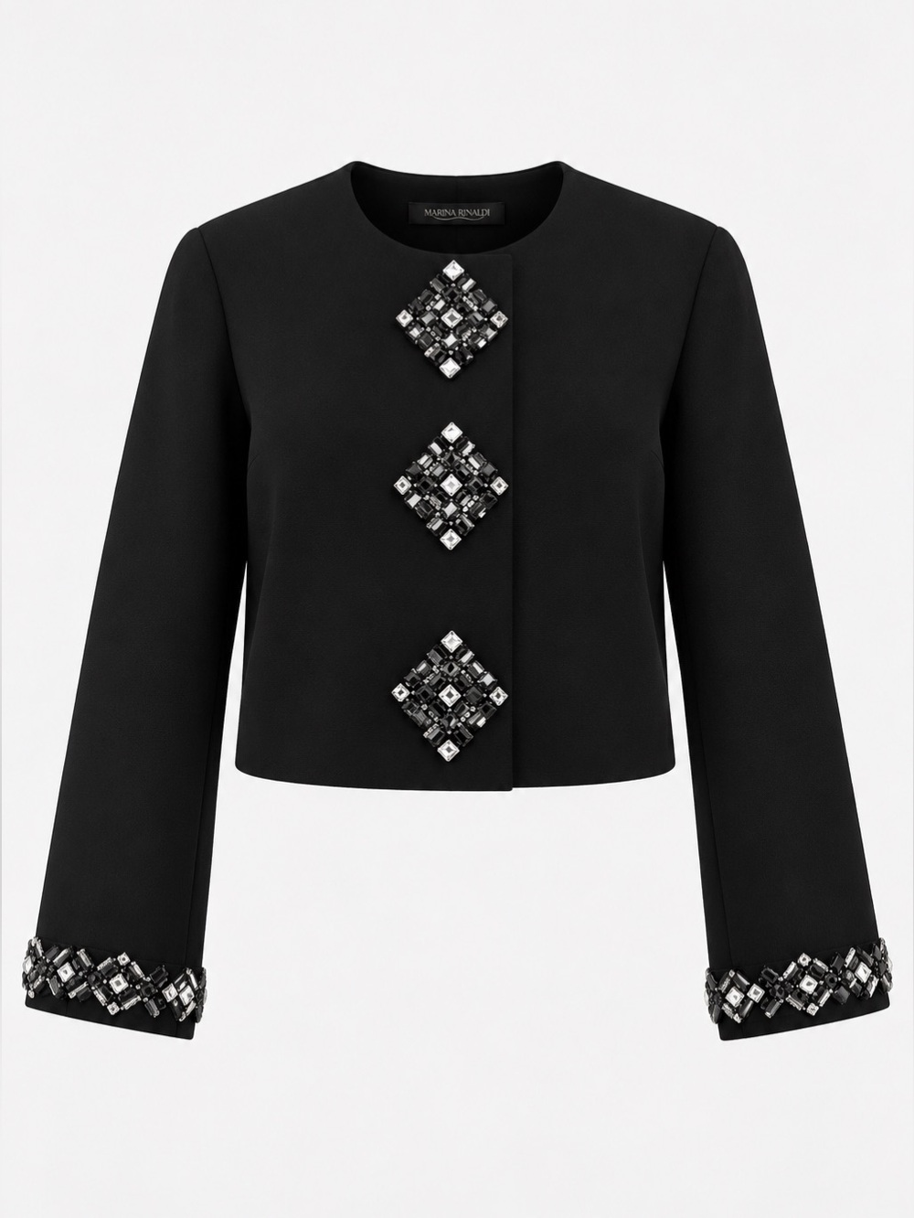 Marina Rinaldi Mabel Rhinestone Cady Jacket Black Size 14 NWT $1295 - Picture 2 of 9